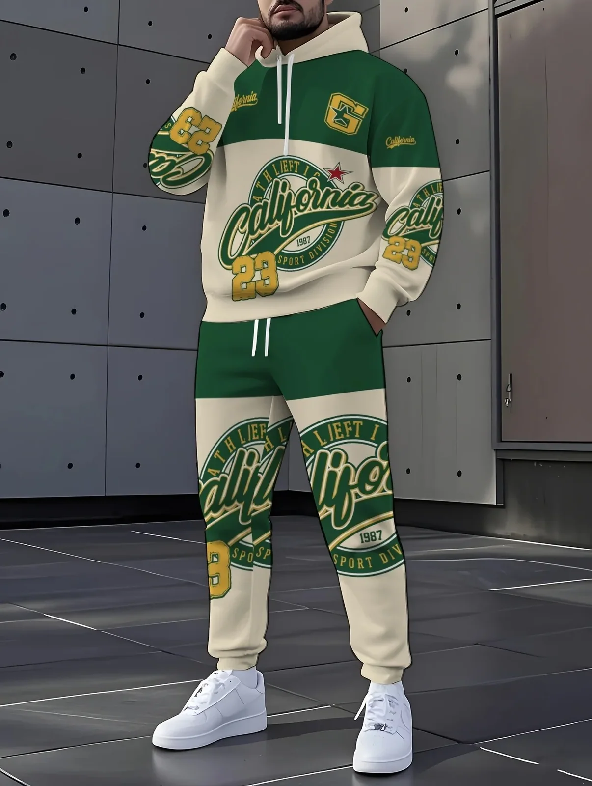 2026 Autumn/Winter Men's Hooded Sweatshirt and Pants Set - Casual and Fashionable Highly Versatile 3D Digital Pattern Printing