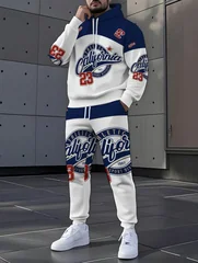 2026 Autumn/Winter Men's Hooded Sweatshirt and Pants Set - Casual and Fashionable Highly Versatile 3D Digital Pattern Printing
