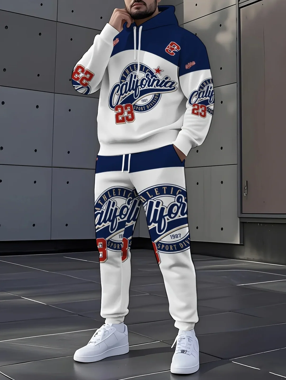 2026 Autumn/Winter Men's Hooded Sweatshirt and Pants Set - Casual and Fashionable Highly Versatile 3D Digital Pattern Printing