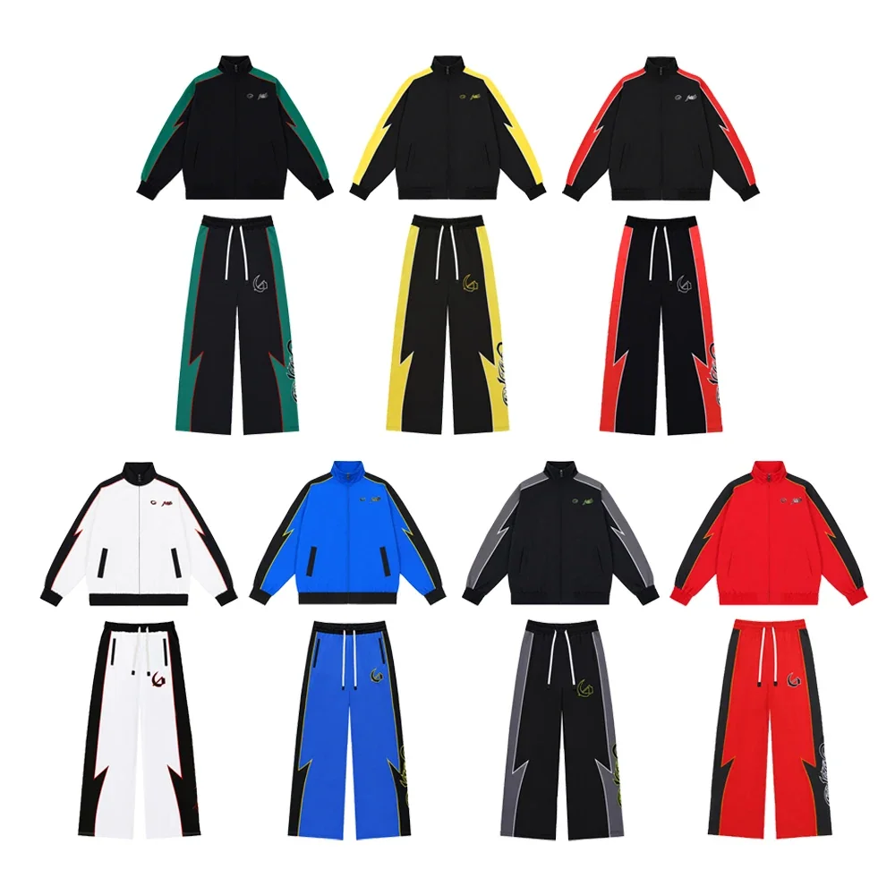 Y2k Streetwear Men's Sets Two Piece Zipper Sports Tracksuit with Letter Embroidery Hiphop Street Style Casual Retro Sports Suits