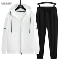 Men Hooded Zip Up Tracksuit Long Sleeve Sweatshirt And Jogger Pants Autumn Winter Fleece Lined Thick Two Piece Set For Youth