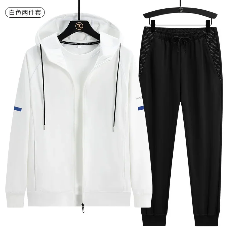 Men Hooded Zip Up Tracksuit Long Sleeve Sweatshirt And Jogger Pants Autumn Winter Fleece Lined Thick Two Piece Set For Youth