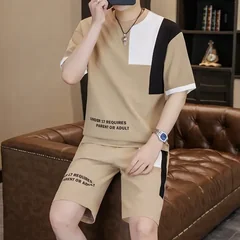 2026 New Men's Oversized Suit Korean High Street Fashion T-shirt Shorts 2 Piece Set Men Trendy O Neck Top Designer Clothes Men