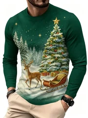 Men's Casual Fashion Long Sleeve T-Shirt Gradient Letter Graphic Printed Regular Fit Round Neck Sporty Jersey Tops Tees