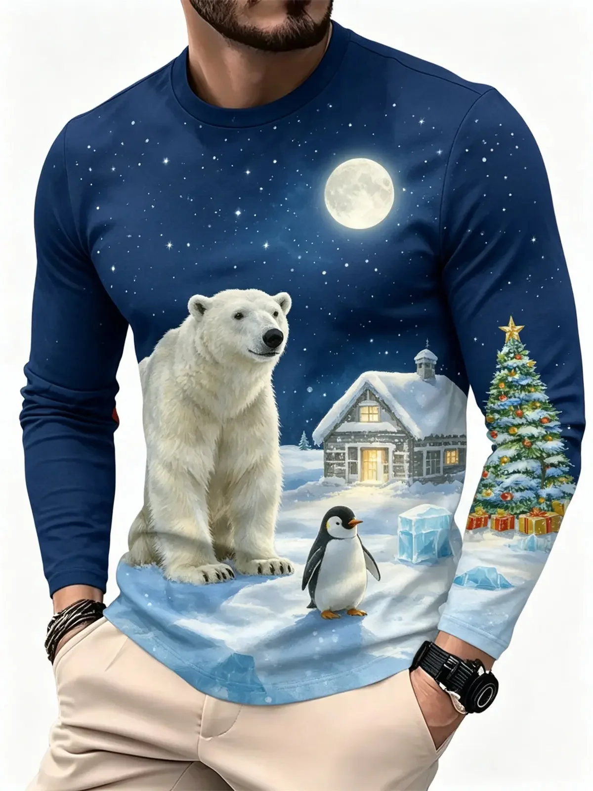Men's Casual Fashion Long Sleeve T-Shirt Gradient Letter Graphic Printed Regular Fit Round Neck Sporty Jersey Tops Tees