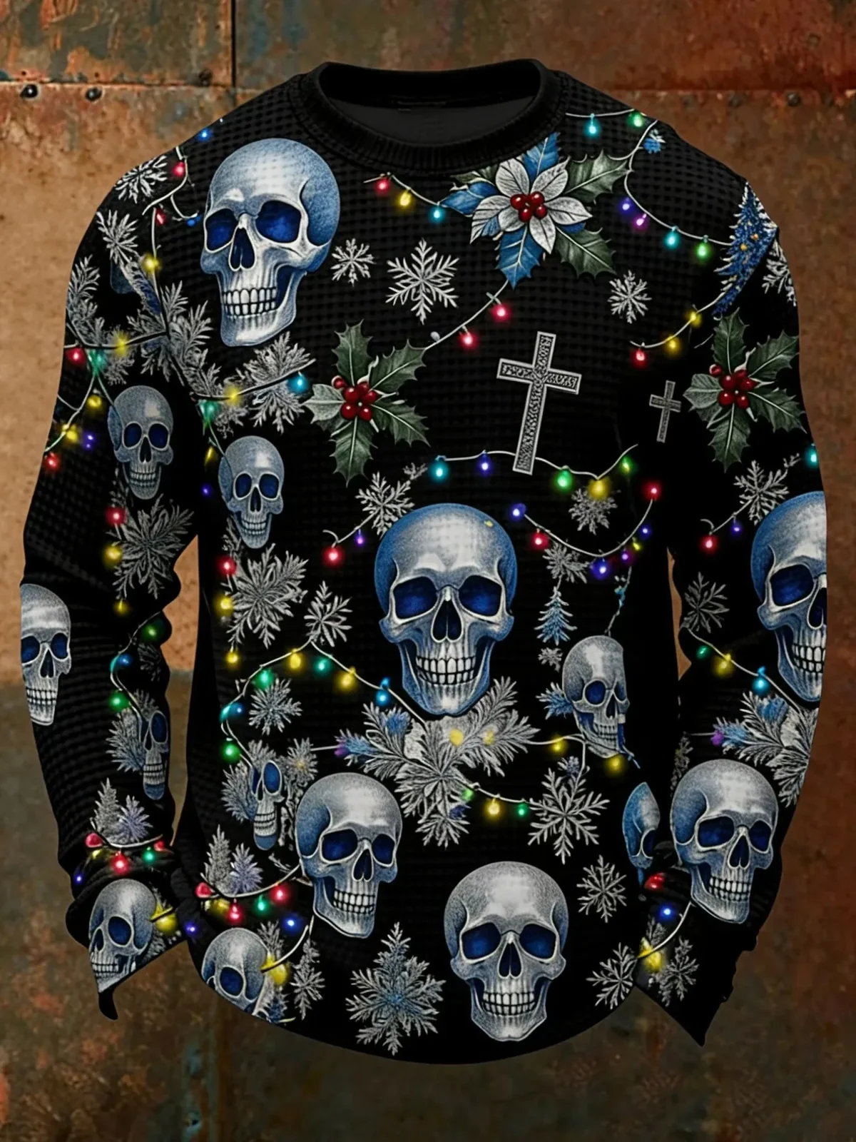 New Fall/Winter Long-Sleeve T-Shirts For Men Christmas Skull Print Comfortable Long-Sleeve T-Shirts Outdoor Streetwear Tops