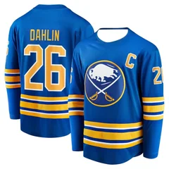 Hockey Jersey - Blue with Yellow/White Accents "Dahlin 26" Captain "C" Buffalo Bison Logo Athletic Jersey 3d HD Prints