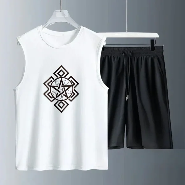 Men's Tank Top Sets 2026 Summer Quick drying seaside sweatshirt set Breathable sports beach oversize running Two-piece sets