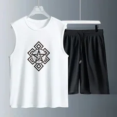 Men's Tank Top Sets 2026 Summer Quick drying seaside sweatshirt set Breathable sports beach oversize running Two-piece sets