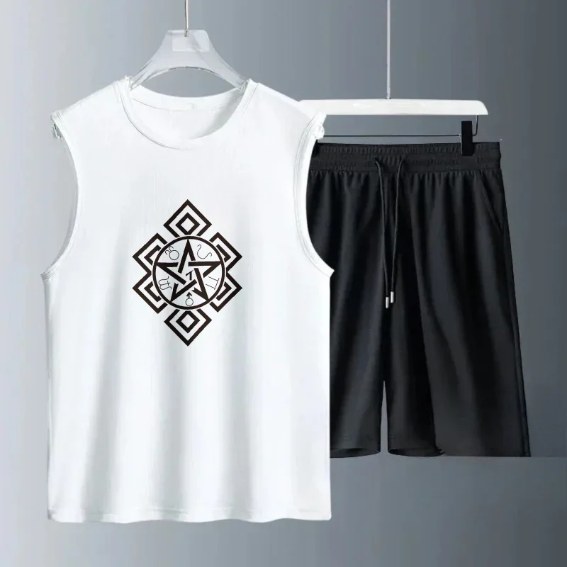 Men's Tank Top Sets 2026 Summer Quick drying seaside sweatshirt set Breathable sports beach oversize running Two-piece sets