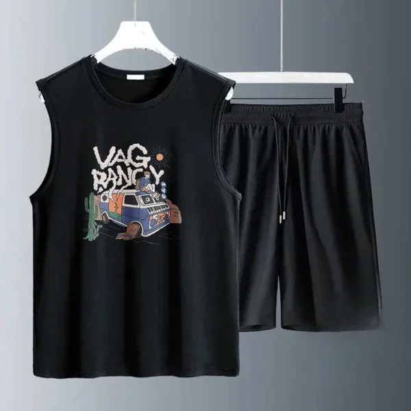 Men's Tank Top Sets 2026 Summer Quick drying seaside beach running sports clothing set sweatshirt set oversize crewneck