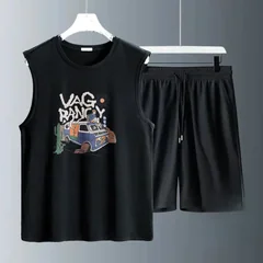 Men's Tank Top Sets 2026 Summer Quick drying seaside beach running sports clothing set sweatshirt set oversize crewneck