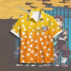 26 Demon Slayer Beach Shirt Short-Sleeved Men's Shirt, 2026 New Style, Cartoon Japanese Anime Men's Hawaiian Shirt Men T-Shirt