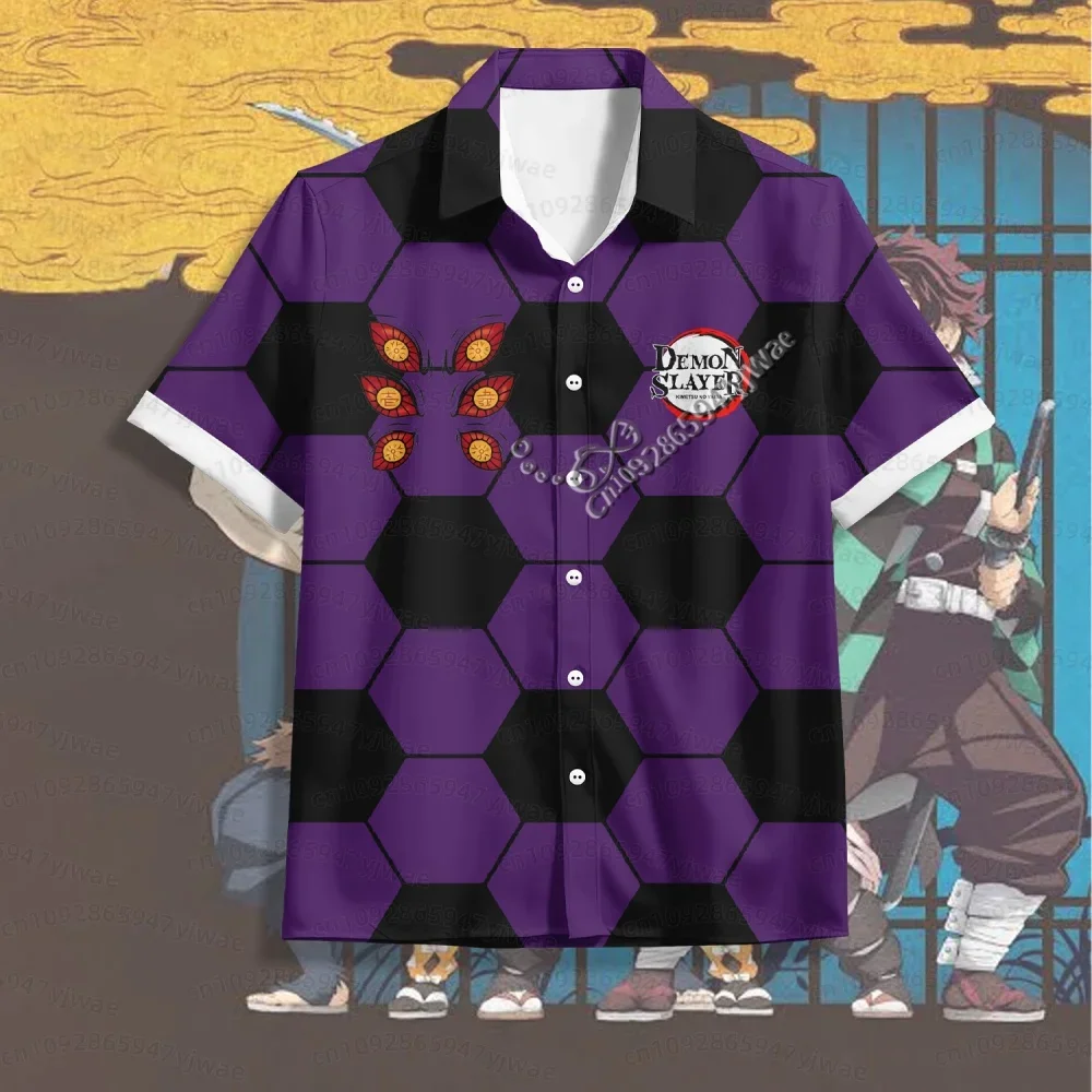26 Demon Slayer Beach Shirt Short-Sleeved Men's Shirt, 2026 New Style, Cartoon Japanese Anime Men's Hawaiian Shirt Men T-Shirt