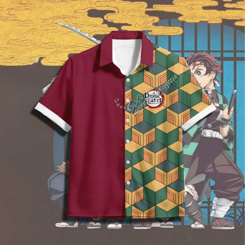 26 Demon Slayer Beach Shirt Short-Sleeved Men's Shirt, 2026 New Style, Cartoon Japanese Anime Men's Hawaiian Shirt Men T-Shirt