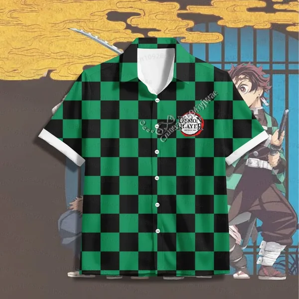 26 Demon Slayer Beach Shirt Short-Sleeved Men's Shirt, 2026 New Style, Cartoon Japanese Anime Men's Hawaiian Shirt Men T-Shirt