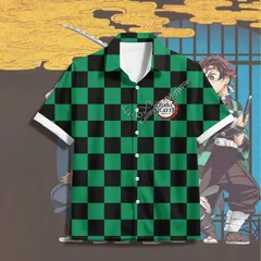 26 Demon Slayer Beach Shirt Short-Sleeved Men's Shirt, 2026 New Style, Cartoon Japanese Anime Men's Hawaiian Shirt Men T-Shirt