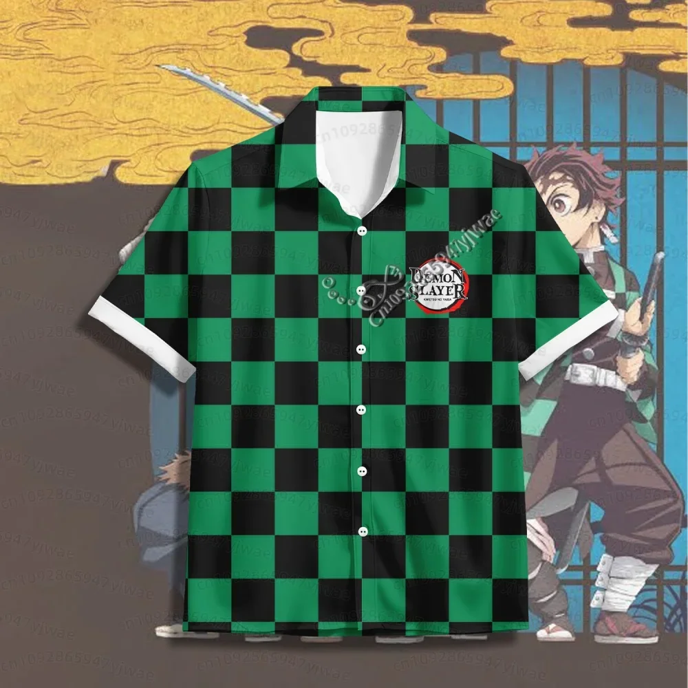26 Demon Slayer Beach Shirt Short-Sleeved Men's Shirt, 2026 New Style, Cartoon Japanese Anime Men's Hawaiian Shirt Men T-Shirt