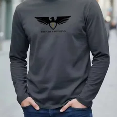 New 100% Pure Cotton Autumn Men's and Women's Long Sleeved Round Neck T-shirt, Eagle Print Symbolizes Courage and Freedom