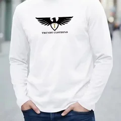 New 100% Pure Cotton Autumn Men's and Women's Long Sleeved Round Neck T-shirt, Eagle Print Symbolizes Courage and Freedom