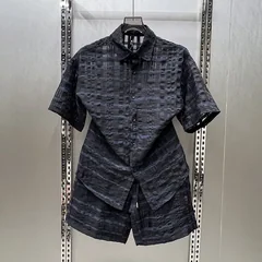 Men Korean Vintage Pleated Plaid Two Piece Set Summer Thin Shirt And Elastic Waist Casual Shorts Outfit