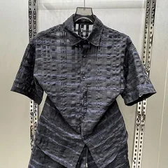 Men Korean Vintage Pleated Plaid Two Piece Set Summer Thin Shirt And Elastic Waist Casual Shorts Outfit