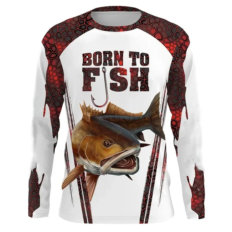 Spring and Autumn Leisure Round Neck Long Sleeve Men's Outdoor Fishing Shirt 3D Printed Street Style Men's Top