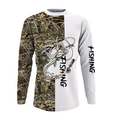 Spring and Autumn Leisure Round Neck Long Sleeve Men's Outdoor Fishing Shirt 3D Printed Street Style Men's Top