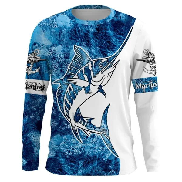 Spring and Autumn Leisure Round Neck Long Sleeve Men's Outdoor Fishing Shirt 3D Printed Street Style Men's Top