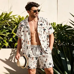 Summer New Hawaii Tracksuit Men's 2 Piece ​Short Sleeve Beach Shirts Shorts Sets Men's Vacation Suit Loose T shirts Man Clothing