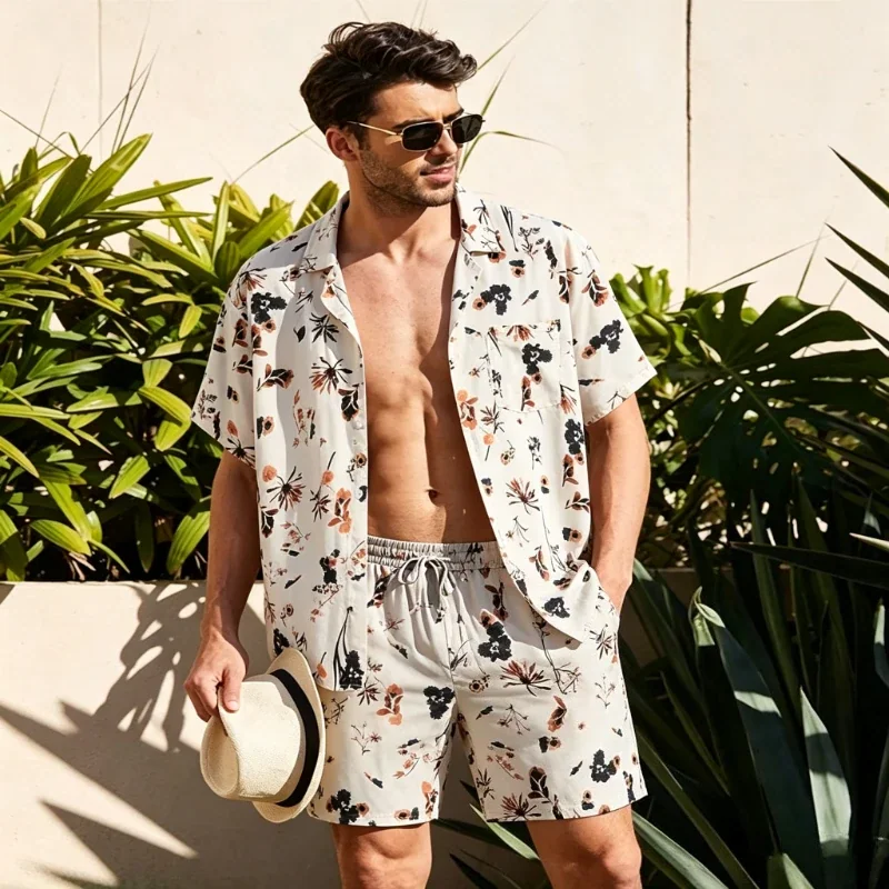 Summer New Hawaii Tracksuit Men's 2 Piece ​Short Sleeve Beach Shirts Shorts Sets Men's Vacation Suit Loose T shirts Man Clothing