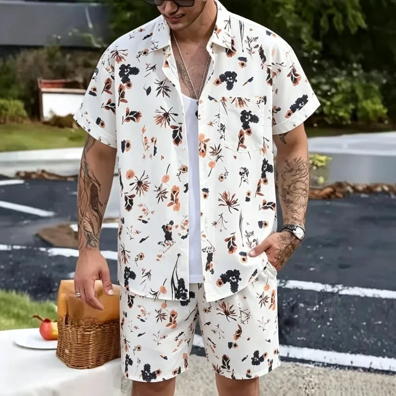 Summer New Hawaii Tracksuit Men's 2 Piece ​Short Sleeve Beach Shirts Shorts Sets Men's Vacation Suit Loose T shirts Man Clothing