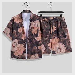 Summer New Hawaii Tracksuit Men's 2 Piece ​Short Sleeve Beach Shirts Shorts Sets Men's Vacation Suit Loose T shirts Man Clothing