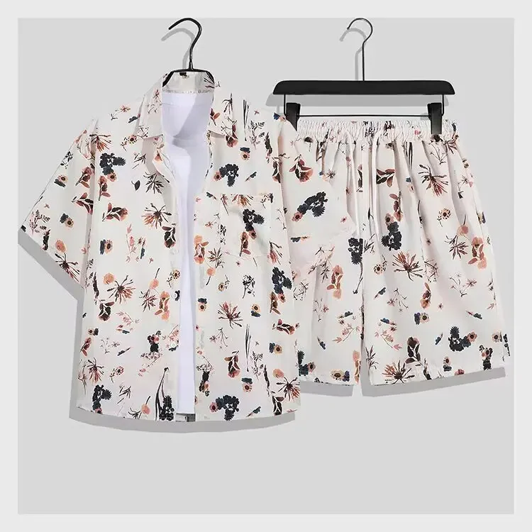 Summer New Hawaii Tracksuit Men's 2 Piece ​Short Sleeve Beach Shirts Shorts Sets Men's Vacation Suit Loose T shirts Man Clothing