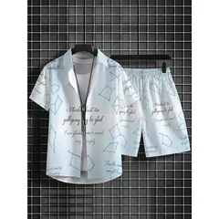 Men's Lightweight Polyester Short Sleeve Shirt & Shorts Set White Elegant Printed Beach Vacation CasualOuting Breathable Durable