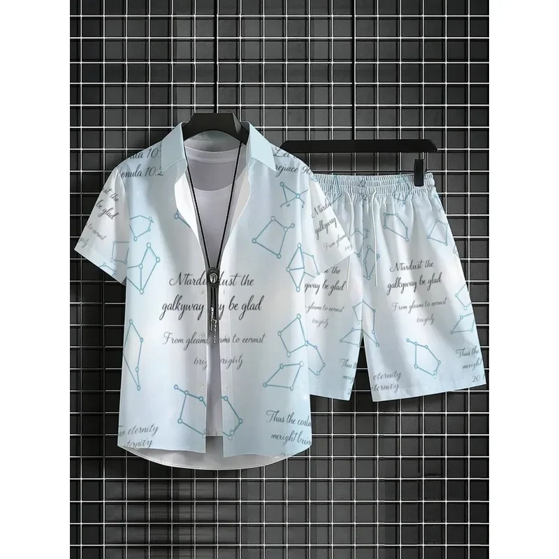 Men's Lightweight Polyester Short Sleeve Shirt & Shorts Set White Elegant Printed Beach Vacation CasualOuting Breathable Durable