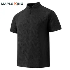 Bark Texture Menswear Clothing Henley Shirt 2026 Summer Cheap Tops Short Sleeve Breathable Business Golf Camisa Henley Masculino