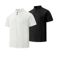 Bark Texture Menswear Clothing Henley Shirt 2026 Summer Cheap Tops Short Sleeve Breathable Business Golf Camisa Henley Masculino