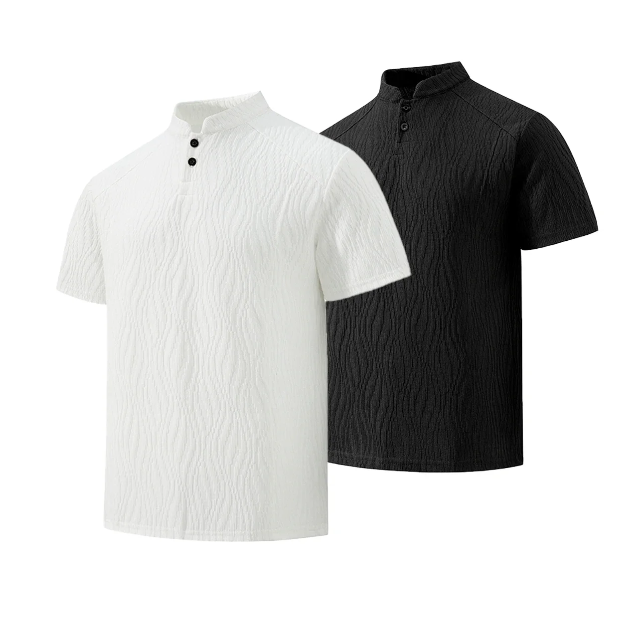 Bark Texture Menswear Clothing Henley Shirt 2026 Summer Cheap Tops Short Sleeve Breathable Business Golf Camisa Henley Masculino