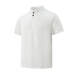 Bark Texture Menswear Clothing Henley Shirt 2026 Summer Cheap Tops Short Sleeve Breathable Business Golf Camisa Henley Masculino