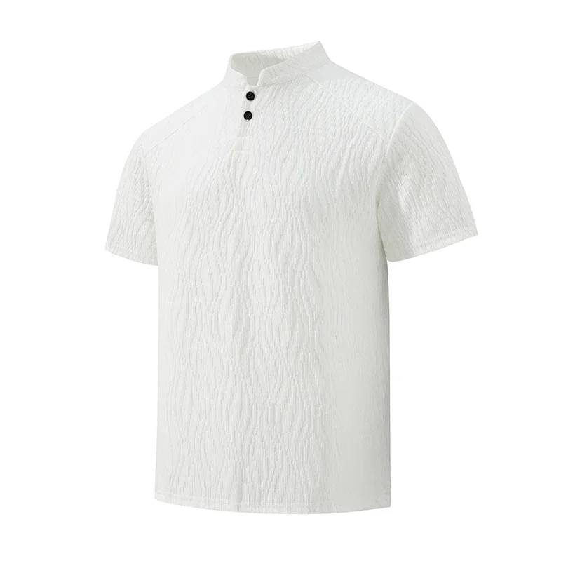 Bark Texture Menswear Clothing Henley Shirt 2026 Summer Cheap Tops Short Sleeve Breathable Business Golf Camisa Henley Masculino