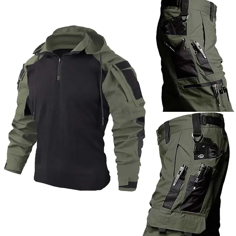 Men's CP Camo Tactical Combat Shirt & Pants Set Military Multicam Cargo Pants Suit Outdoor Hunting Airsoft Hiking Training