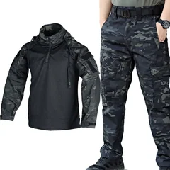 Men's CP Camo Tactical Combat Shirt & Pants Set Military Multicam Cargo Pants Suit Outdoor Hunting Airsoft Hiking Training