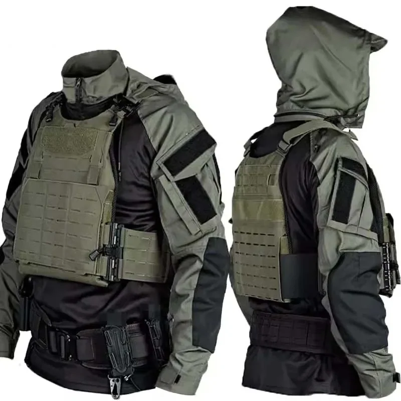 Men's CP Camo Tactical Combat Shirt & Pants Set Military Multicam Cargo Pants Suit Outdoor Hunting Airsoft Hiking Training