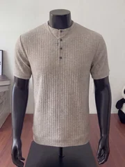 Men's Old Money Henley Shirt Ribbed Knit Short Sleeve T-Shirt High Stretch Casual Button Down Top Basic Tee Plus Size