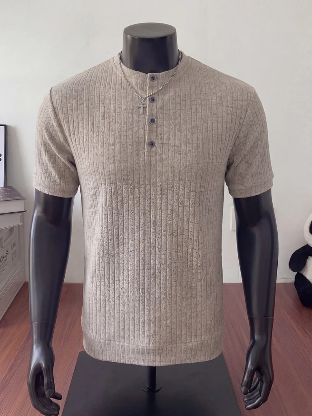 Men's Old Money Henley Shirt Ribbed Knit Short Sleeve T-Shirt High Stretch Casual Button Down Top Basic Tee Plus Size