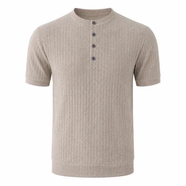 Men's Old Money Henley Shirt Ribbed Knit Short Sleeve T-Shirt High Stretch Casual Button Down Top Basic Tee Plus Size
