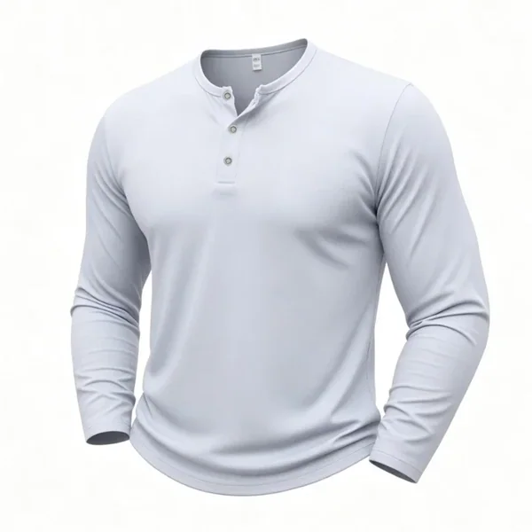 Autumn Fitness Henley Neck T Shirts Men Solid Color Male Long Sleeve Tops Slim Fit Button Neck Casual Cozy Tshirt Streetwear Tee