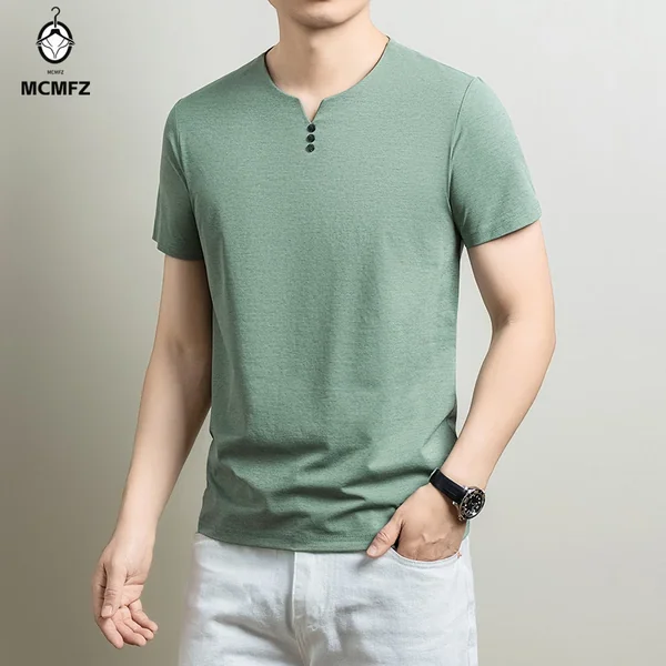 Mens Basic Henley T Shirt Comfortable Cotton Blend Short Sleeve Tops For Casual Business Office Daily And Weekend Activities