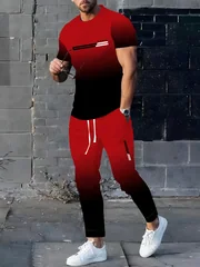 Fashion Casual Crew Neck 3D Printed Sports Short-Sleeve T-Shirt and Long Pants
